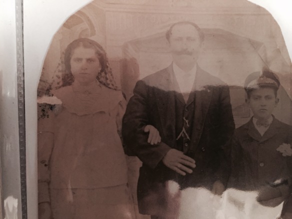 Antonia Kostakos Stavracos, her husband Peter Stavracos, their son Stavros. Antonia is my grand-aunt, the sister of my grandfather,  John Andrew Kostakos.  Antonia was born 1870 in Agios Ioannis; died 1950 in Baltimore. MD.